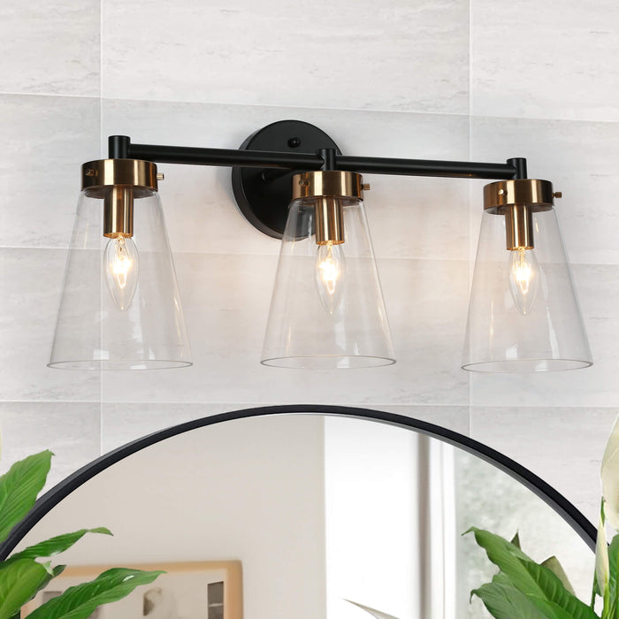 Defewy 3-Light Black and Brass Bathroom Vanity Light