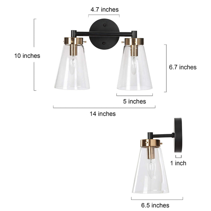 Defewy 2-Light Black and Brass Bathroom Vanity Light