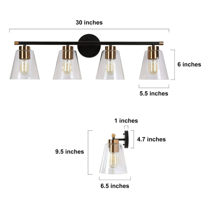 Auryne 4-Light Black and Brass Bathroom Vanity Light