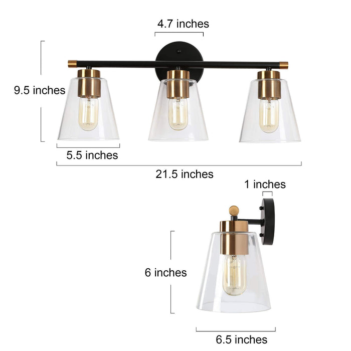 Auryne 3-Light Black and Brass Bathroom Vanity Light