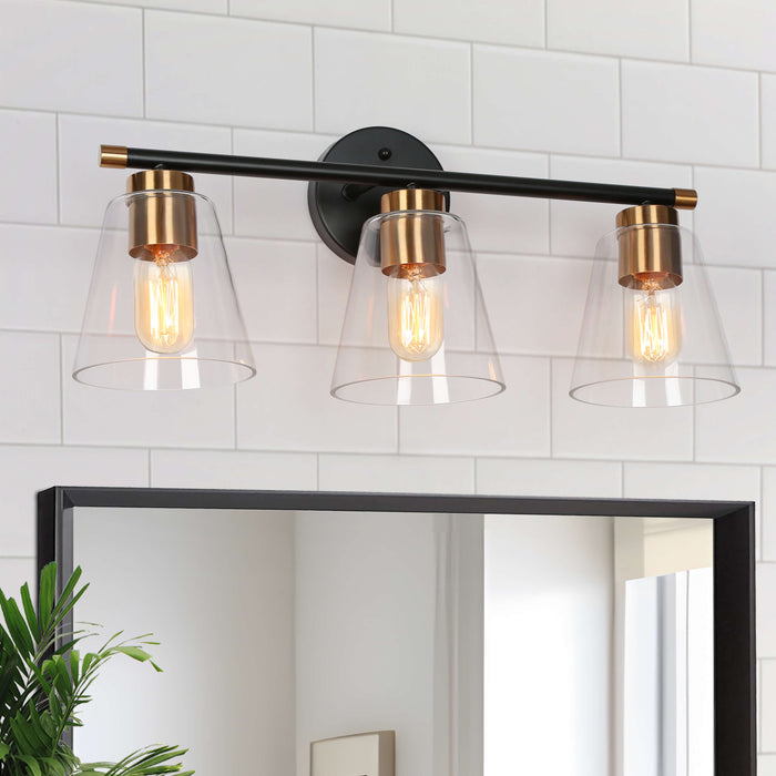 Auryne 3-Light Black and Brass Bathroom Vanity Light