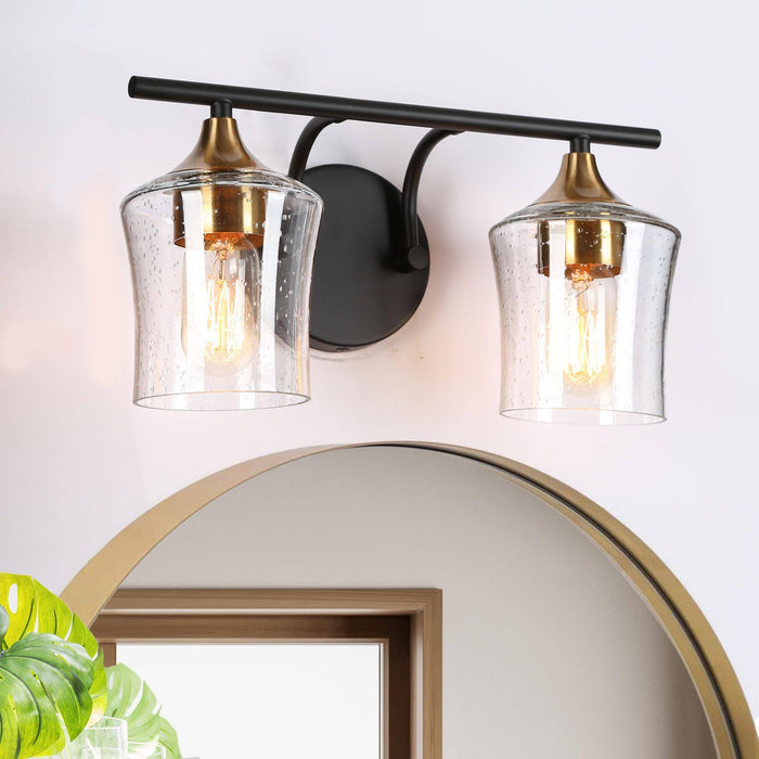 Serevo 2-Light Black And Brass Seeded Glass Vanity Light