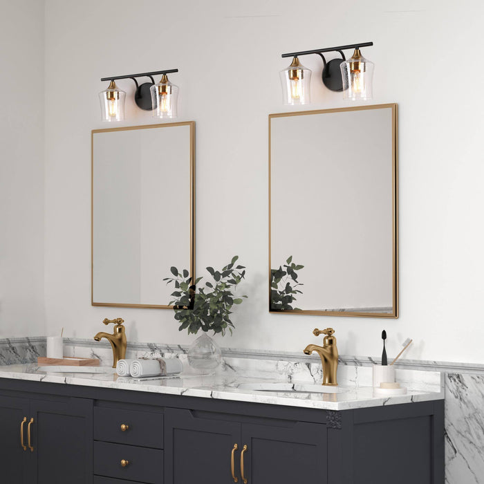 Serevo 2-Light Black And Brass Seeded Glass Vanity Light