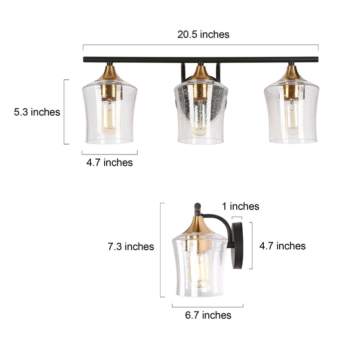 Serevo 3-Light Black And Brass Seeded Glass Vanity Light