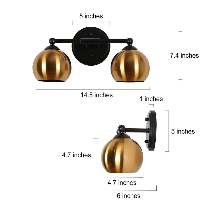 Semeri 2-Light Black and Brass Bathroom Vanity Light