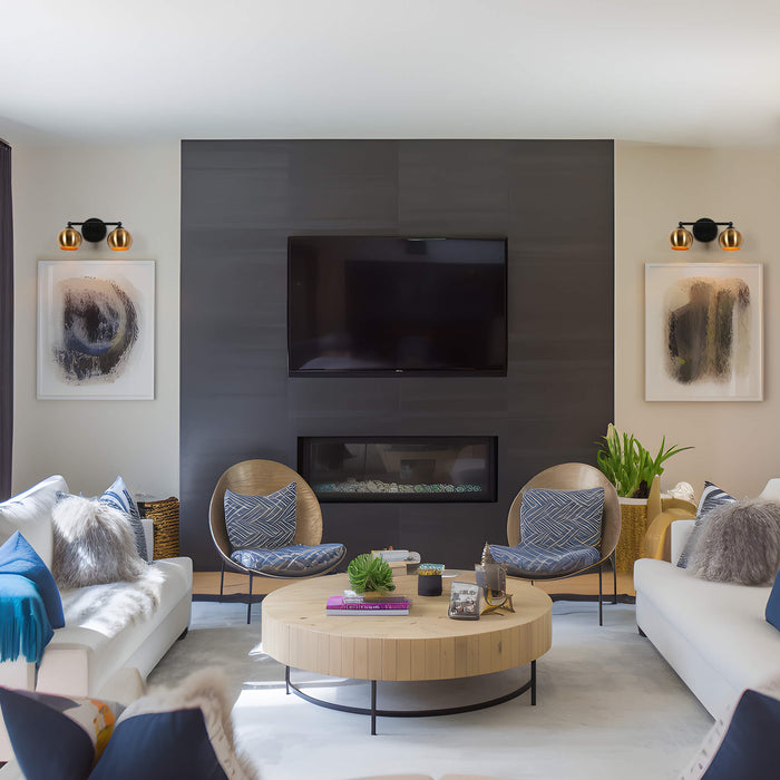 Semeri 2-Light Black and Brass Bathroom Vanity Light