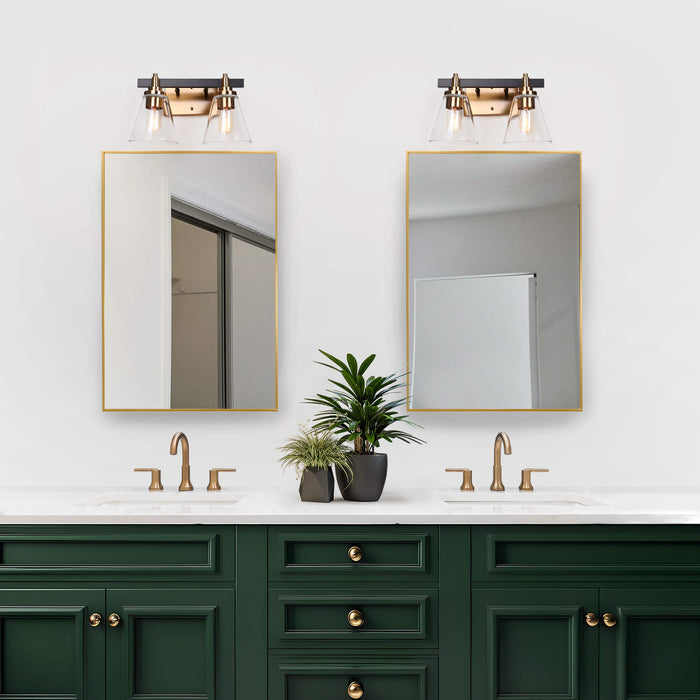 Tetoca 2-Light Black and Brass Bathroom Vanity Light