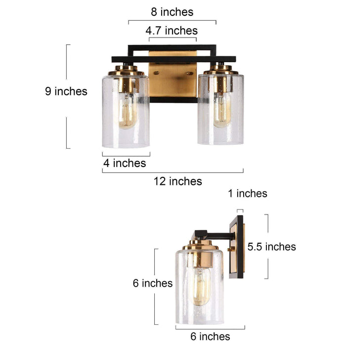 Hormos 2-Light Black and Brass Bathroom Vanity Light
