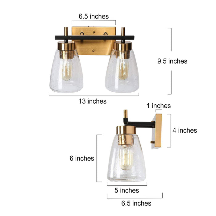 Rhodon 2-Light Black and Brass Bathroom Vanity Light