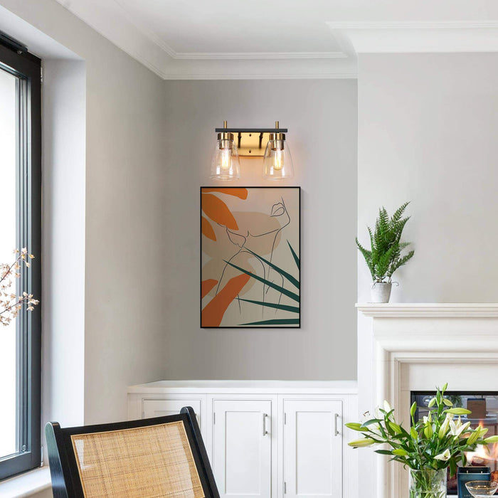 Rhodon 2-Light Black and Brass Bathroom Vanity Light