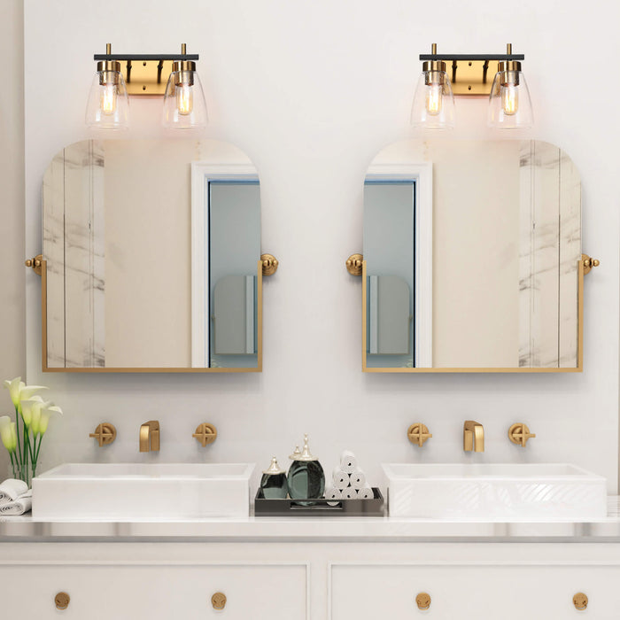 Rhodon 2-Light Black and Brass Bathroom Vanity Light