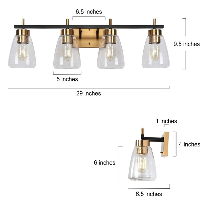 Rhodon 4-Light Black and Brass Bathroom Vanity Light