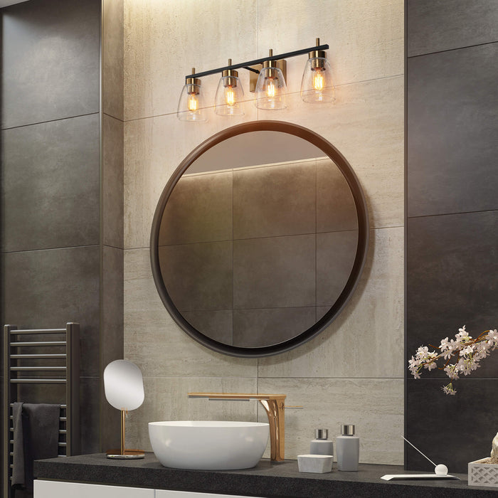 Rhodon 4-Light Black and Brass Bathroom Vanity Light