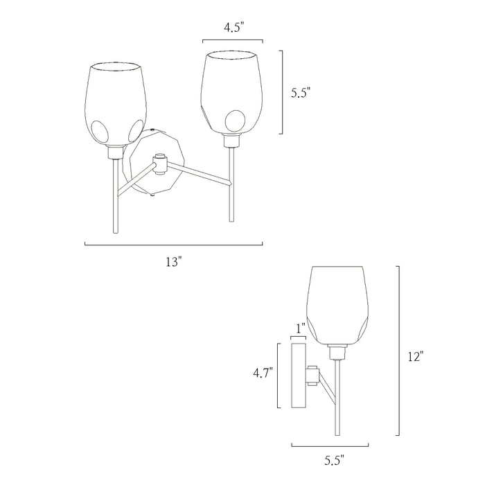 Fupoto 2-Light Black and Brass Bathroom Vanity Light