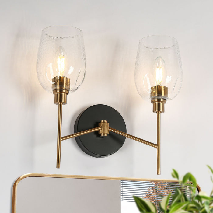 Fupoto 2-Light Black and Brass Bathroom Vanity Light
