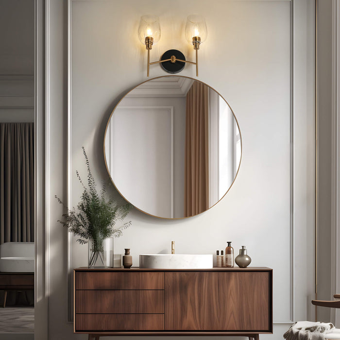 Fupoto 2-Light Black and Brass Bathroom Vanity Light