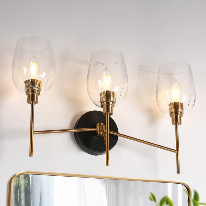 Fupoto 3-Light Black and Brass Bathroom Vanity Light