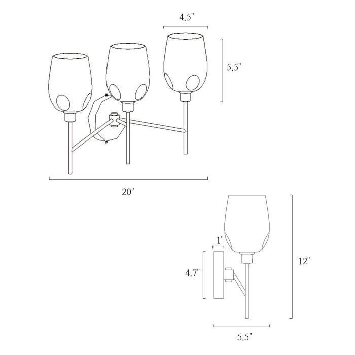 Fupoto 3-Light Black and Brass Bathroom Vanity Light