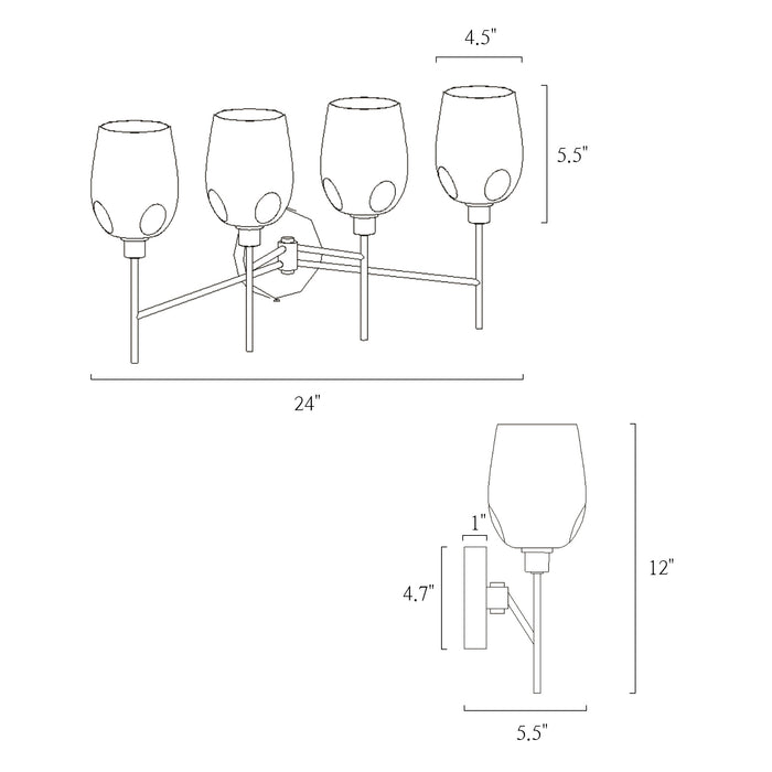 Fupoto 4-Light Black and Brass Bathroom Vanity Light