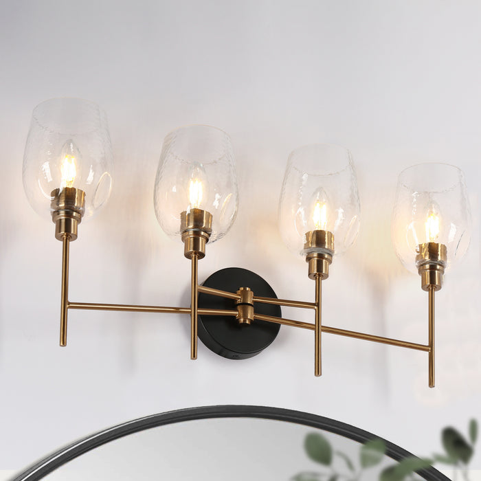 Fupoto 4-Light Black and Brass Bathroom Vanity Light