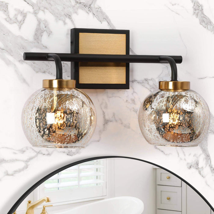 Rafesa 2-Light Black and Brass Bathroom Vanity Light