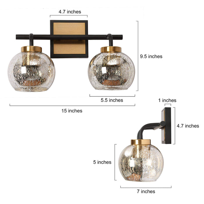 Rafesa 2-Light Black and Brass Bathroom Vanity Light