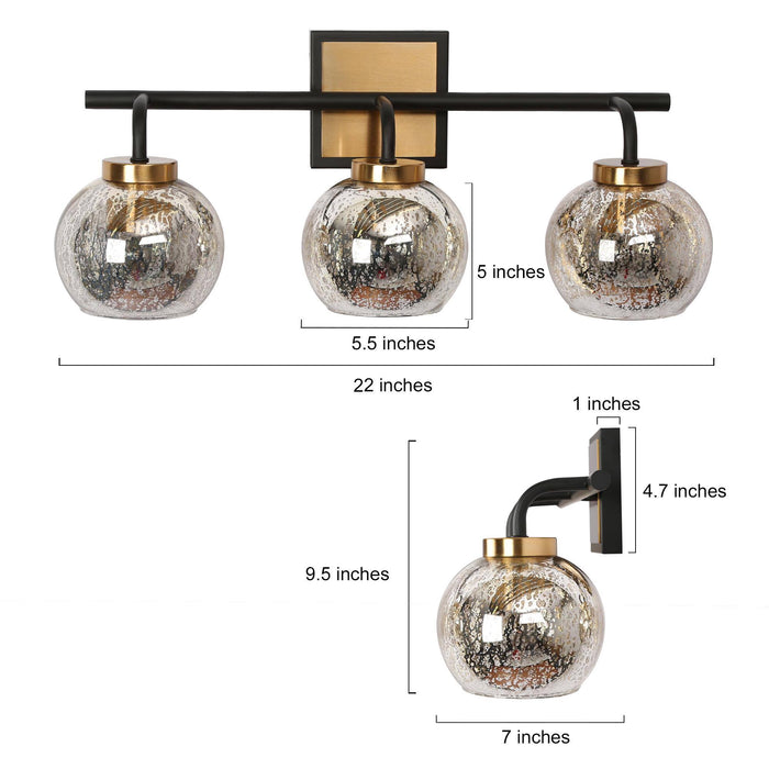 Rafesa 3-Light Black and Brass Bathroom Vanity Light