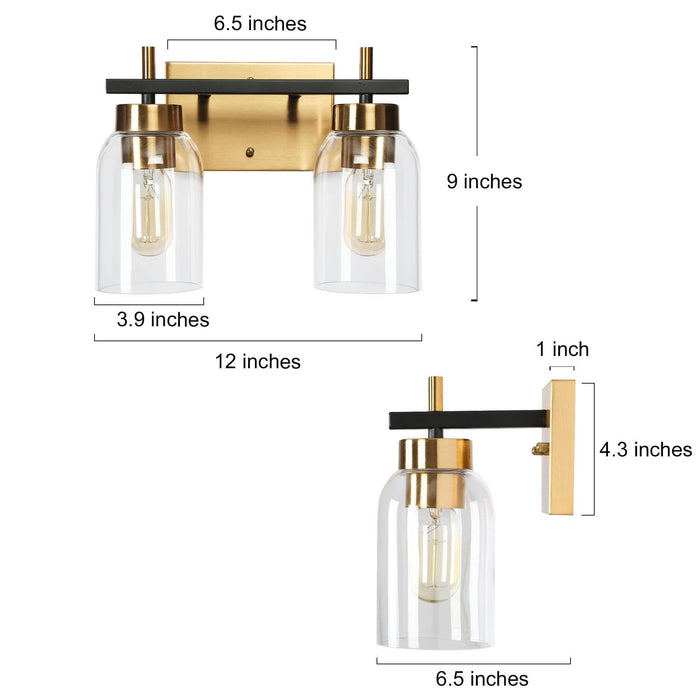 Brocco 2-Light Black and Brass Bathroom Vanity Light