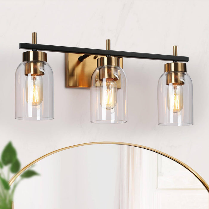 Brocco 3-Light Black and Brass Bathroom Vanity Light