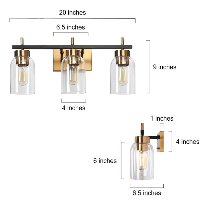 Brocco 3-Light Black and Brass Bathroom Vanity Light