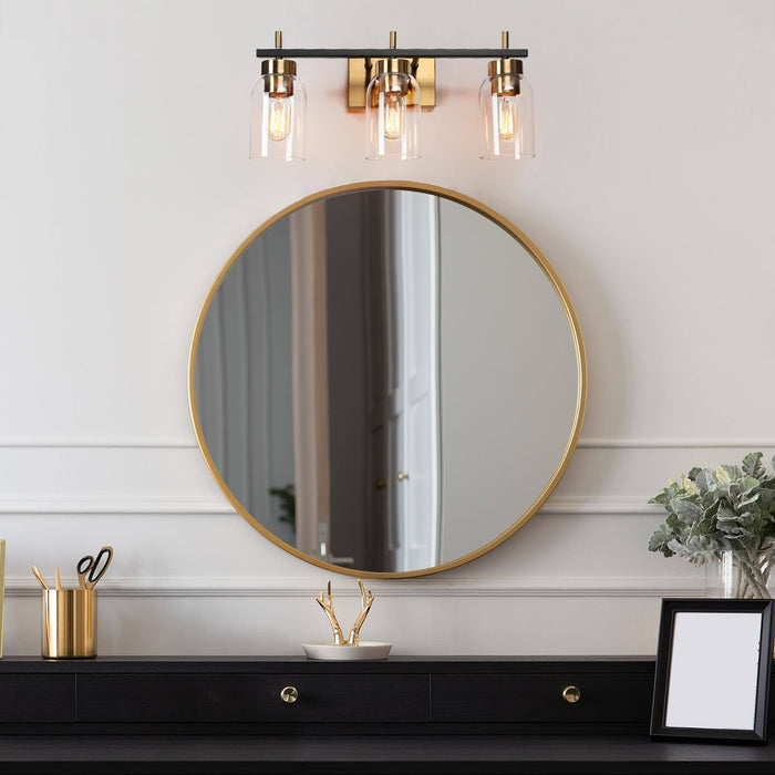 Brocco 3-Light Black and Brass Bathroom Vanity Light