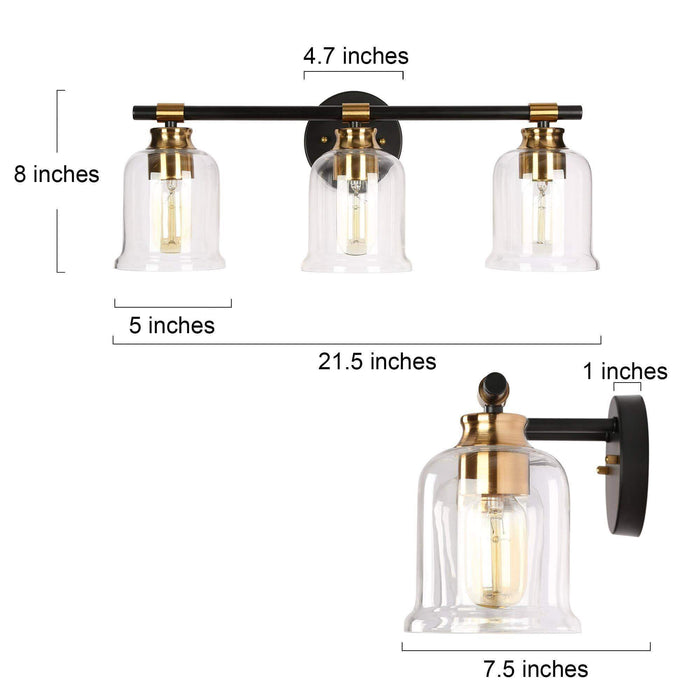 Chayote 3-Light Black and Brass Bathroom Vanity Light