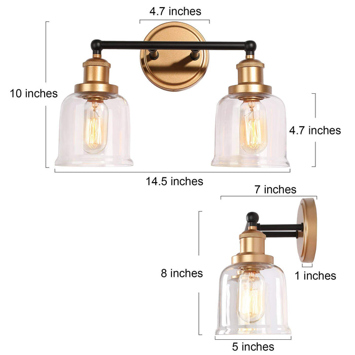 Hengra 2-Light Black and Brass Bathroom Vanity Light