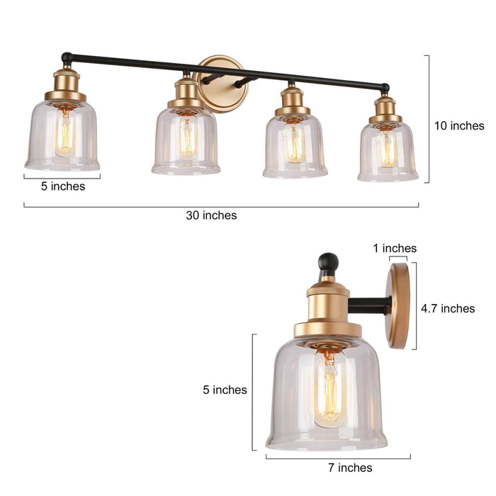 Hengra 4-Light Black and Gold Bathroom Vanity Light
