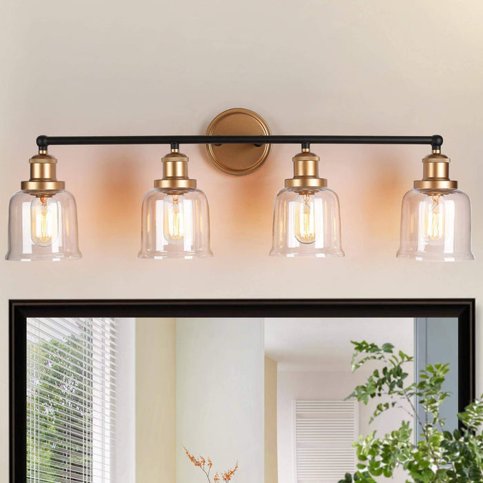 Hengra 4-Light Black and Gold Bathroom Vanity Light