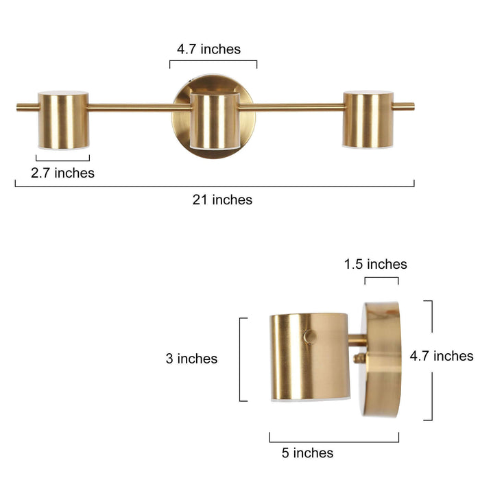 Selagy 3-Light LED Brass Bathroom Vanity Light