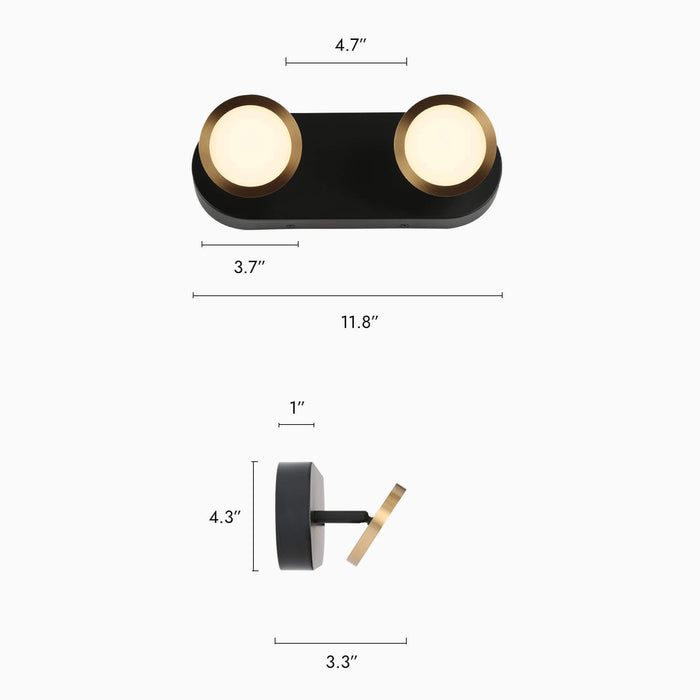 Quasira 2-Light LED Black and Brass Bathroom Vanity Light