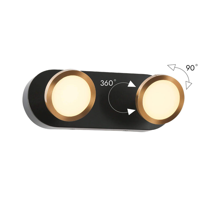 Quasira 2-Light LED Black and Brass Bathroom Vanity Light