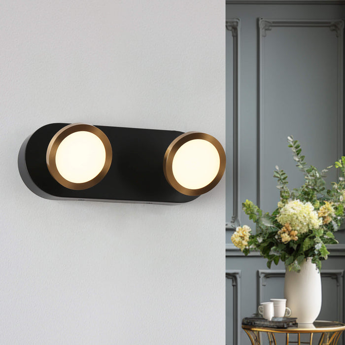 Quasira 2-Light LED Black and Brass Bathroom Vanity Light