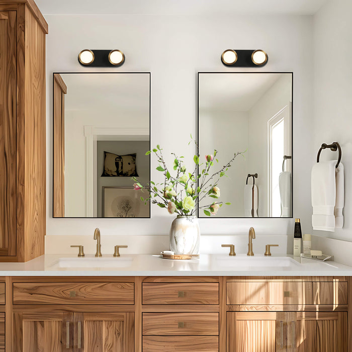 Quasira 2-Light LED Black and Brass Bathroom Vanity Light
