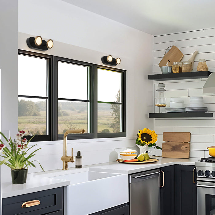 Quasira 2-Light LED Black and Brass Bathroom Vanity Light