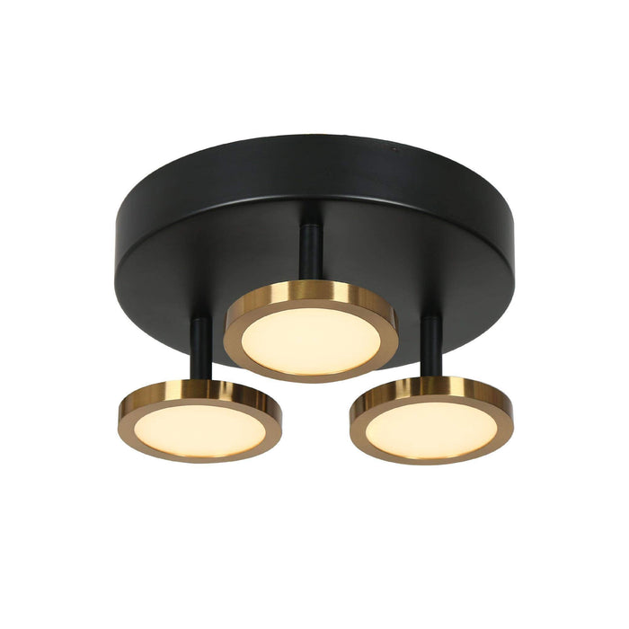 Quasira 3-Light LED Black and Brass Flush Mount Light