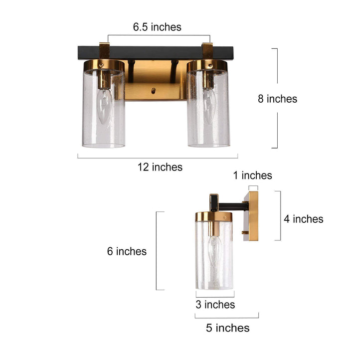 Sean 2-Light Black and Brass Bathroom Vanity Light