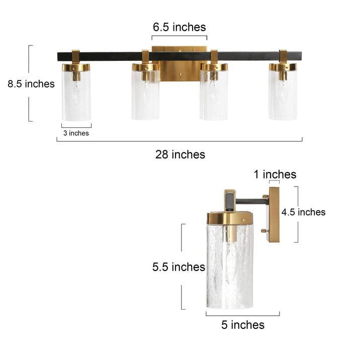 Sean 4-Light Black and Brass Bathroom Vanity Light