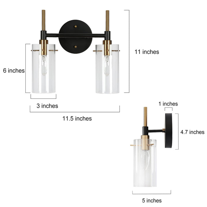 Crasina 2-Light Black and Brass Bathroom Vanity Light