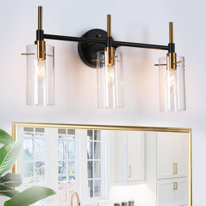 Crasina 3-Light Black and Brass Bathroom Vanity Light