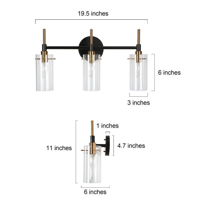 Crasina 3-Light Black and Brass Bathroom Vanity Light
