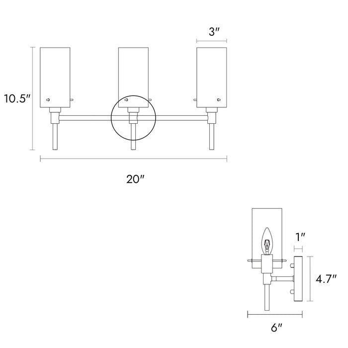 Luriven 3-Light Black Bathroom Vanity Light