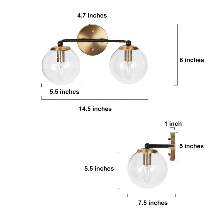 Vellic 2-Light Black and Brass Bathroom Vanity Light