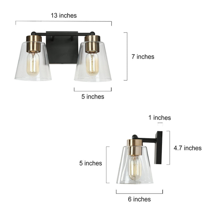 Zyrelis 2-Light Black and Brass Bathroom Vanity Light